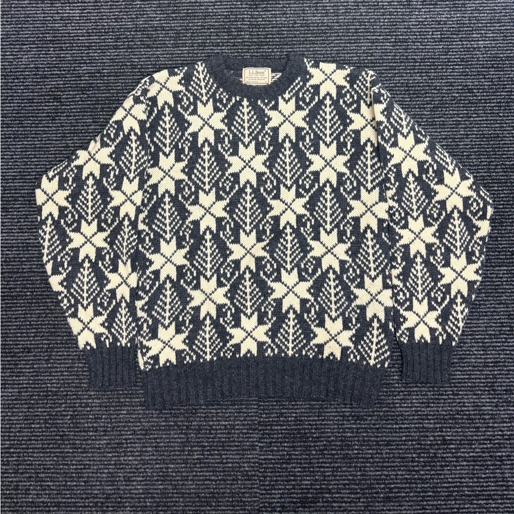 Vtg LL Bean Sweater Women’s M Gray High Trek Yarn Fair Isle Wool Made In USA 80s